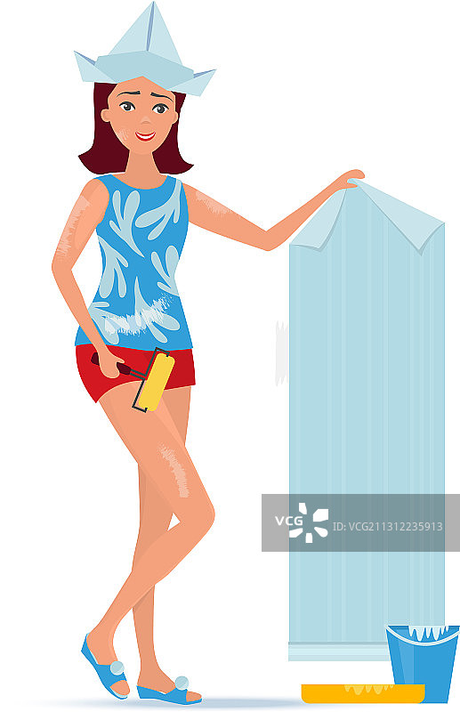 忙着修理公寓房间的家庭主妇图片素材