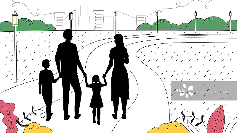 家庭休闲概念人物剪影图片素材