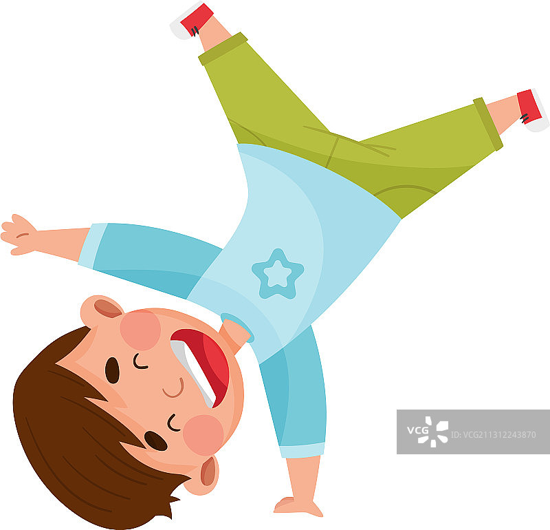 男孩翻跟头站立图片素材