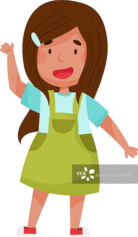 黑发的快乐女孩角色打招呼图片素材