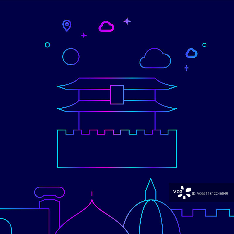 黑暗背景上的中国北京紫禁城线条图标图片素材