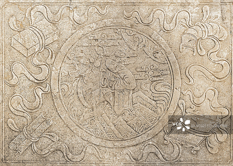 太原文庙民俗博物馆里精美的古代石刻艺术图片素材