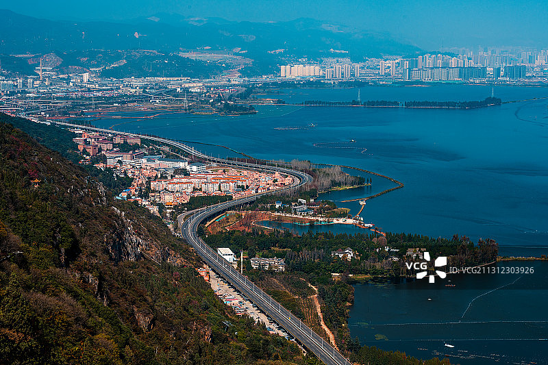 西山广角俯拍滇池路建筑图片素材