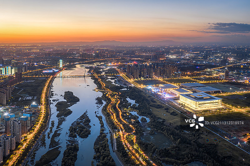 西安浐河航拍图片素材