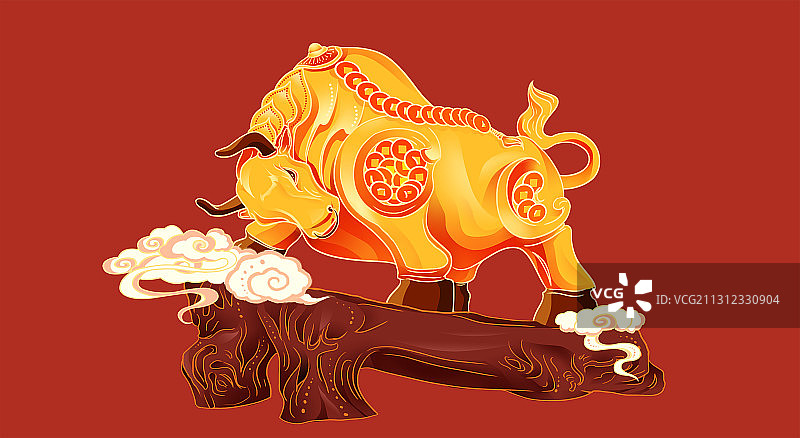 红色喜庆牛年金牛插画图片素材