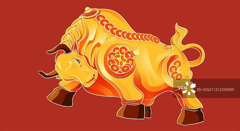 红色喜庆牛年金牛插画图片素材