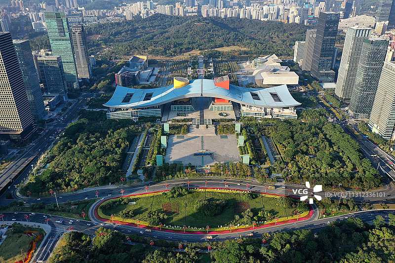 广东省深圳市福田区市民中心和广场航拍图片素材