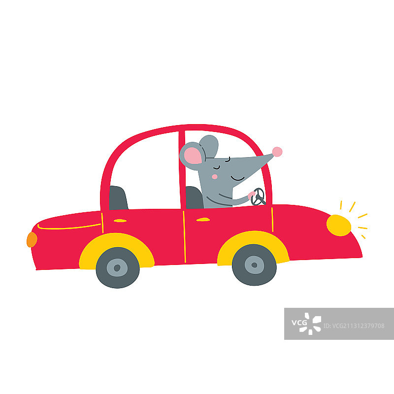 老鼠开着红色汽车图片素材