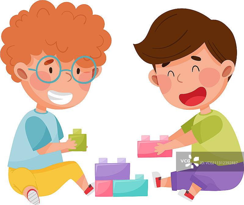 友好的孩子们一起玩积木图片素材