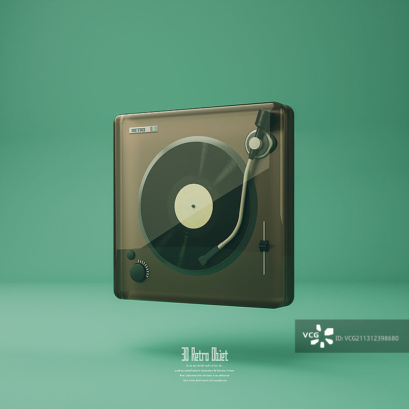 绿色背景上的复古风格录音机3D模型图片素材