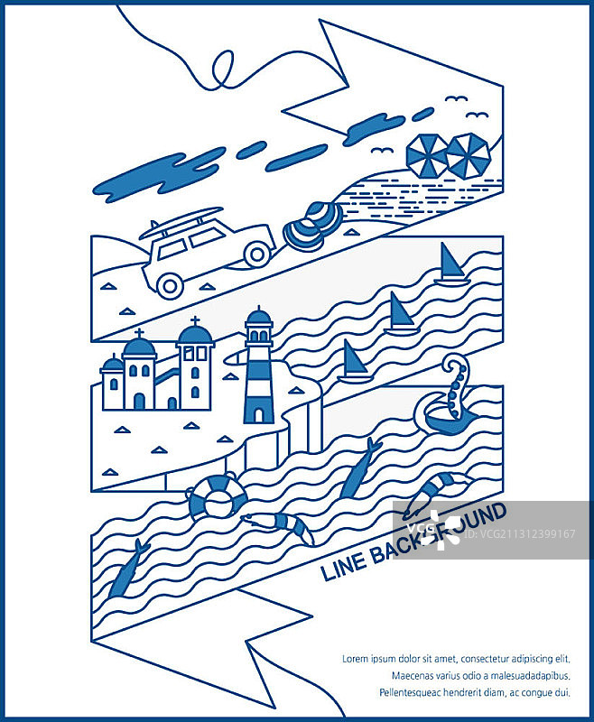 海上汽车旅行线条矢量背景图片素材