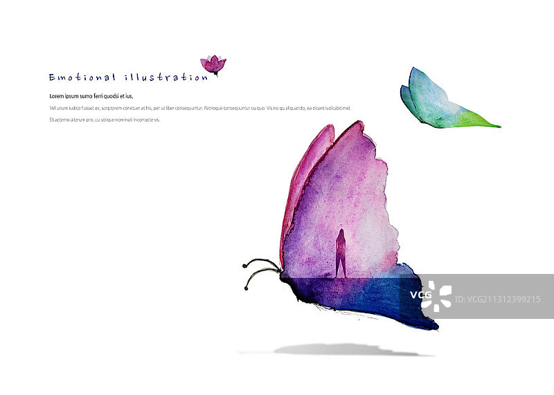 两只蝴蝶飞舞的动情插画图片素材