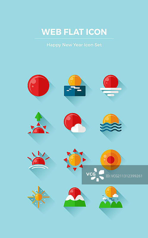 日出新年概念矢量图标集图片素材