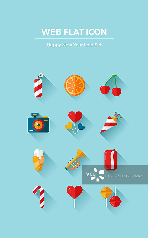 新年派对商品和糖果矢量图标集图片素材