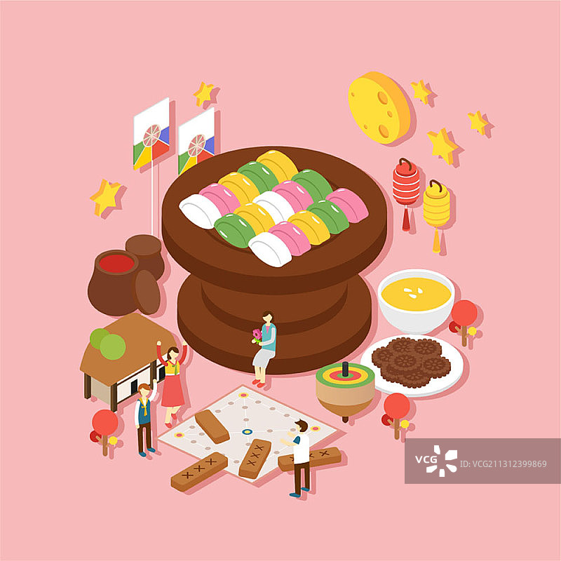 韩国传统感恩节周年纪念日概念矢量图图片素材