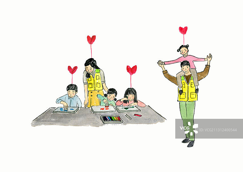 两人为儿童提供志愿社会服务插画图片素材