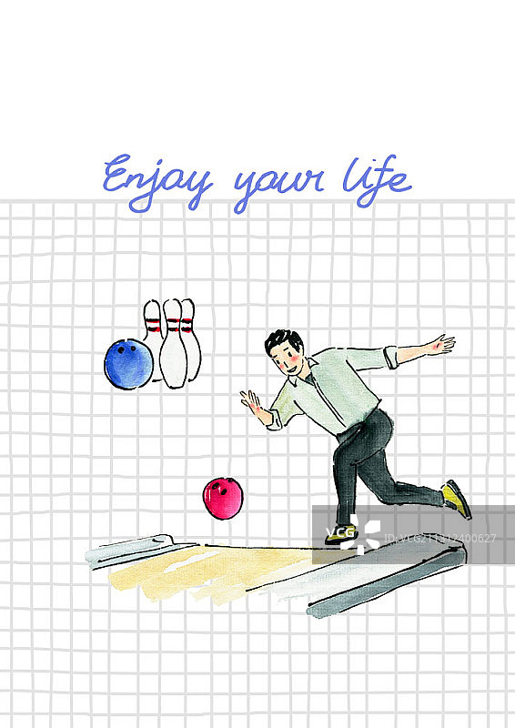 男人投掷保龄球的生活方式插画图片素材