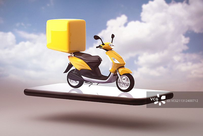 智能手机模型在天空背景上的摩托车编辑图像图片素材
