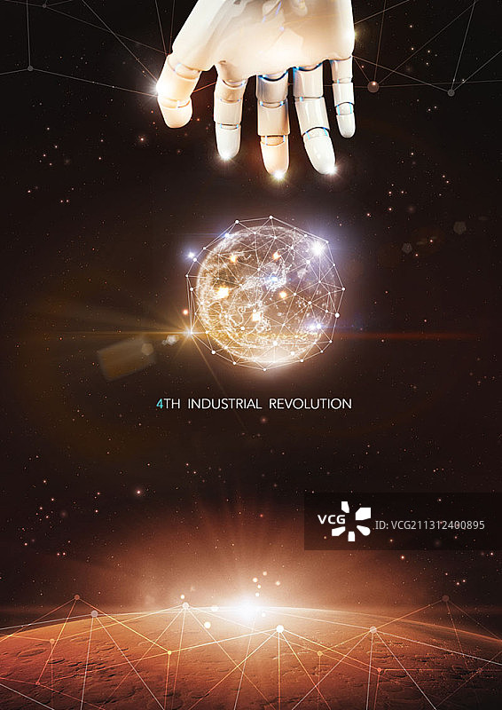 AI主题图像：机器人手与地球图片素材