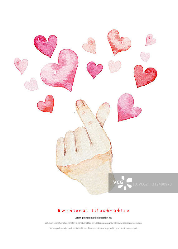手指比心与心形图案的情感插画图片素材