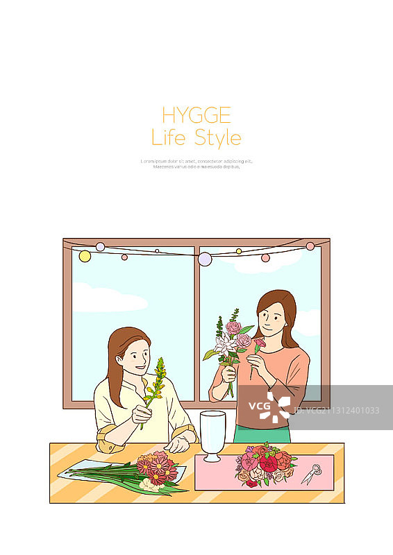 两个女人在整理花朵，舒适生活方式主题图片素材