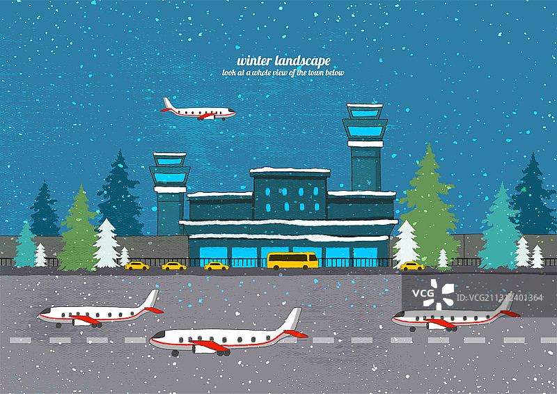 飞机在机场跑道上滑行插画图片素材