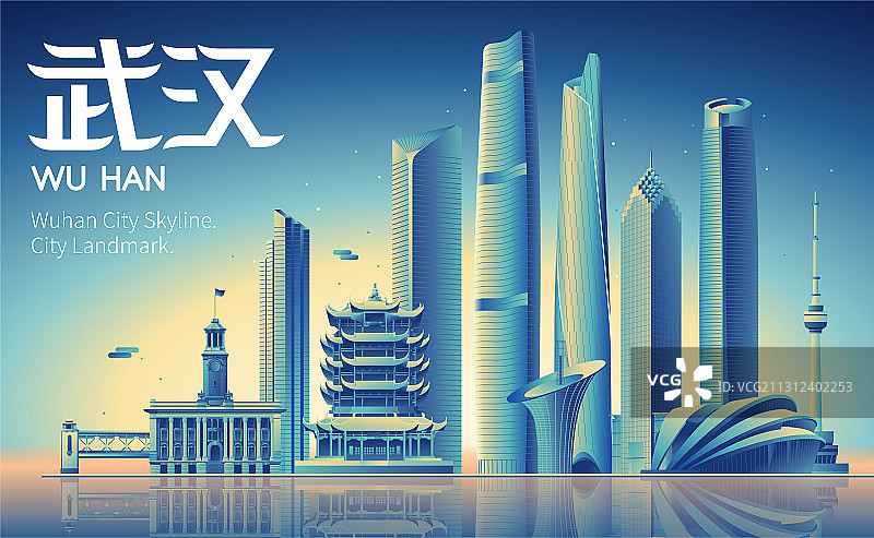 武汉地标地标建筑城市天际线矢量插画图片素材