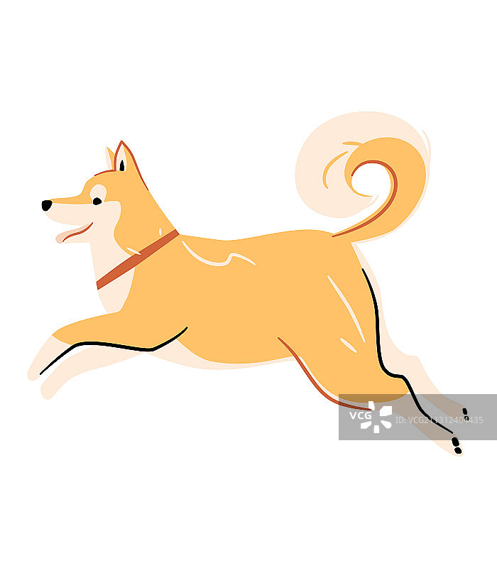 柴犬秋田犬狗类奔跑扁平描边插画图片素材