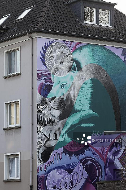 街头艺术家的跃狮涂鸦壁画图片素材