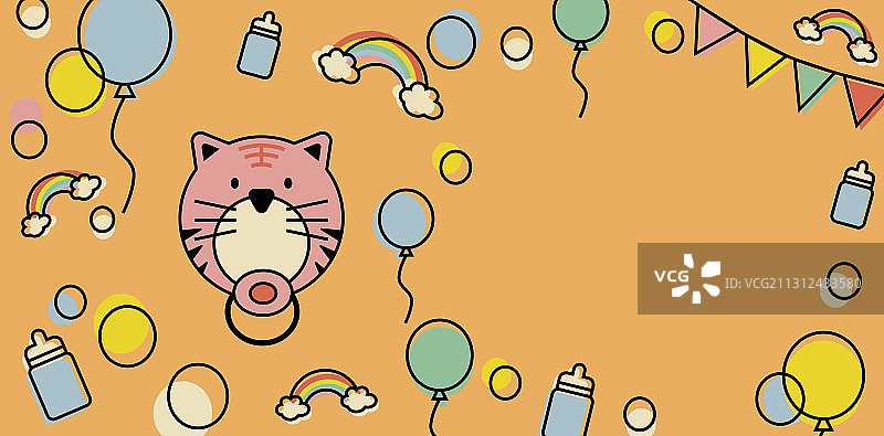 虎元素扁平描边插画图片素材