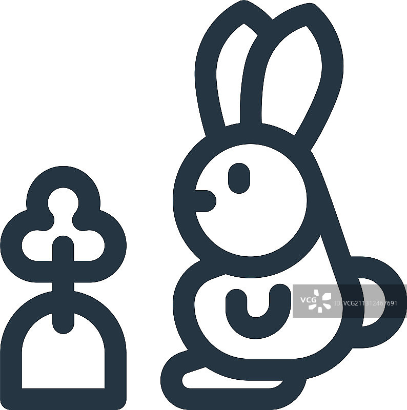 兔子图标线性可编辑描边图片素材