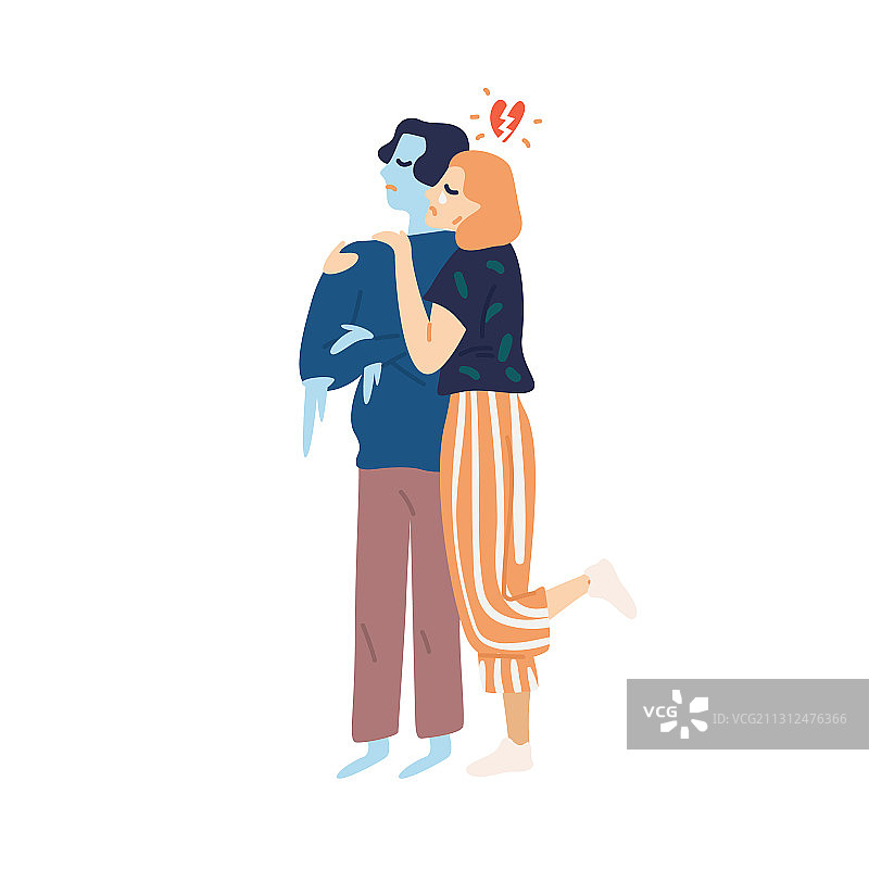 哭泣的女孩拥抱冷漠的男人图片素材