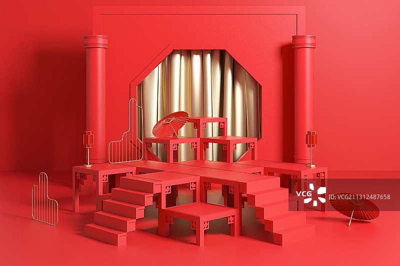 3D渲染的几何图形场景图图片素材