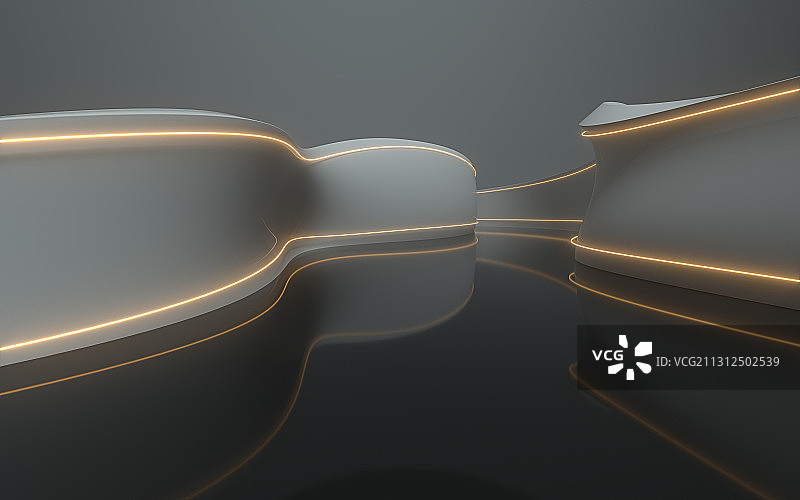 流线型的墙壁与空旷的地面 3D渲染图片素材