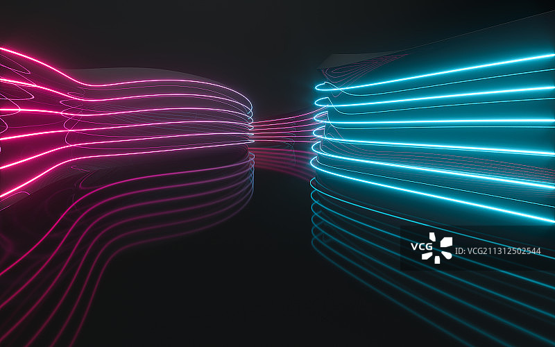霓虹发光线条隧道 3D渲染图片素材