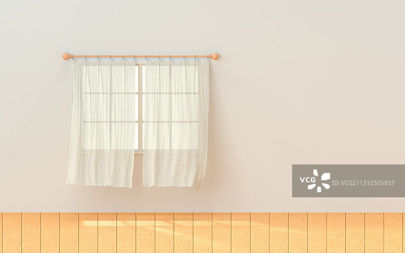 室内随风吹起的窗帘 3D渲染图片素材