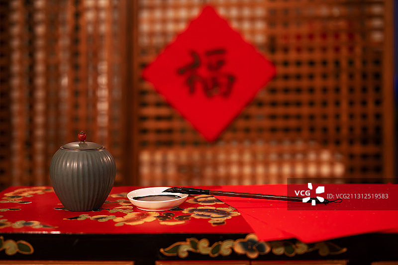 春节民俗,写春联,静物,空镜图片素材