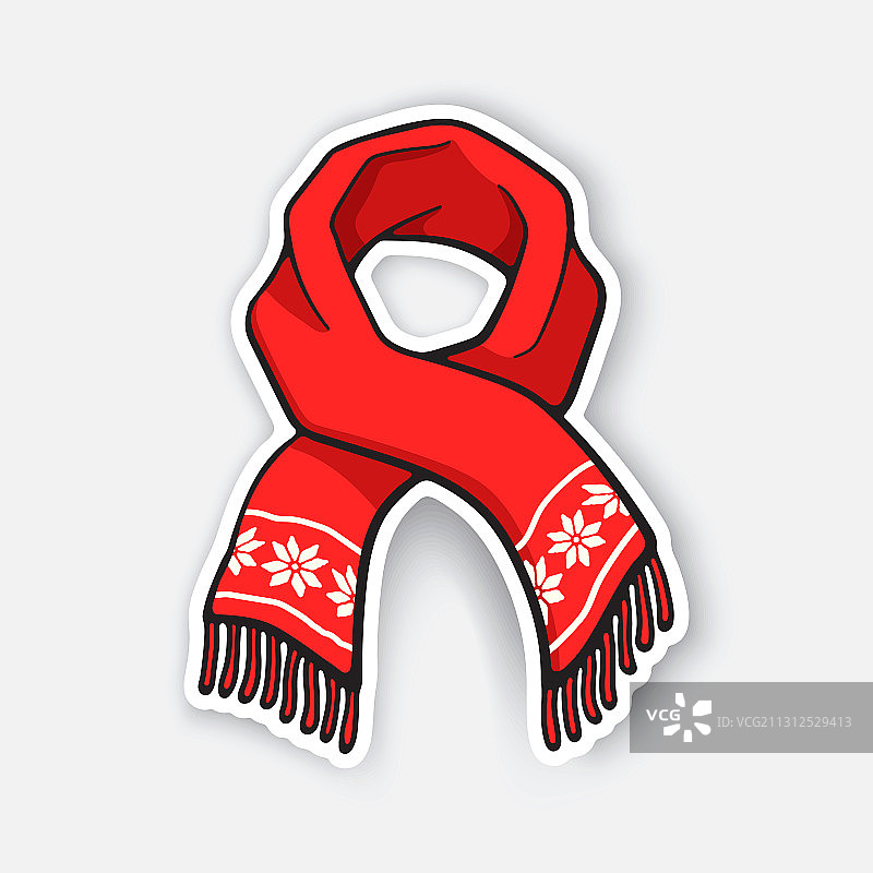 带雪花图案的红色冬季围巾贴纸图片素材