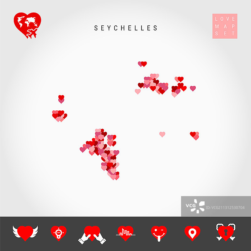 红色爱心地图图案：塞舌尔爱情图标图片素材