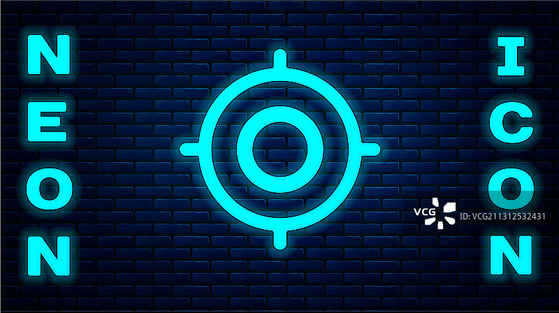 砖墙上发光的霓虹灯靶标体育图标图片素材