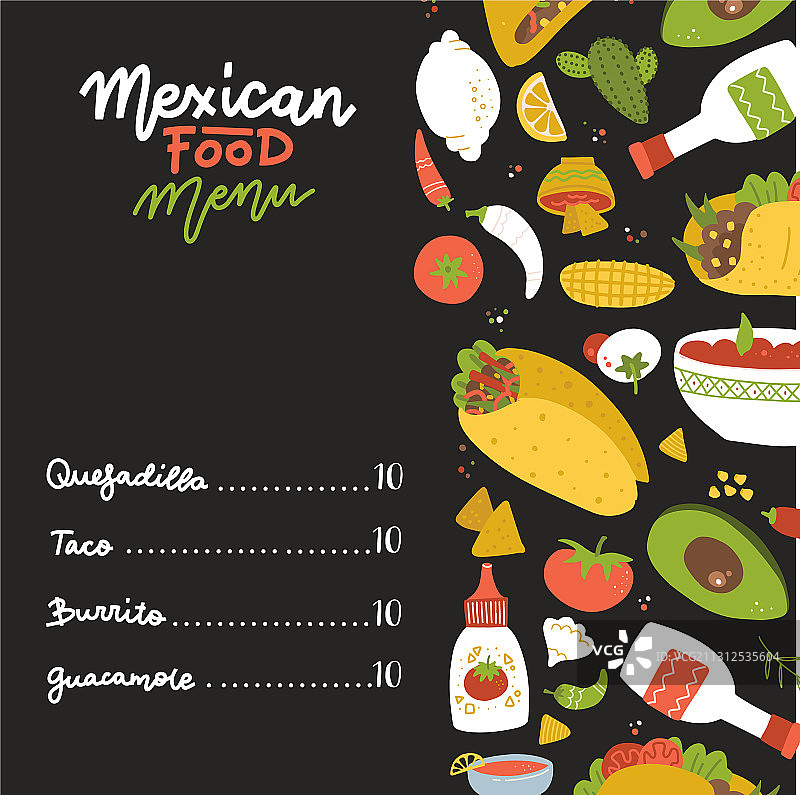 黑色背景装饰的墨西哥美食菜单图片素材