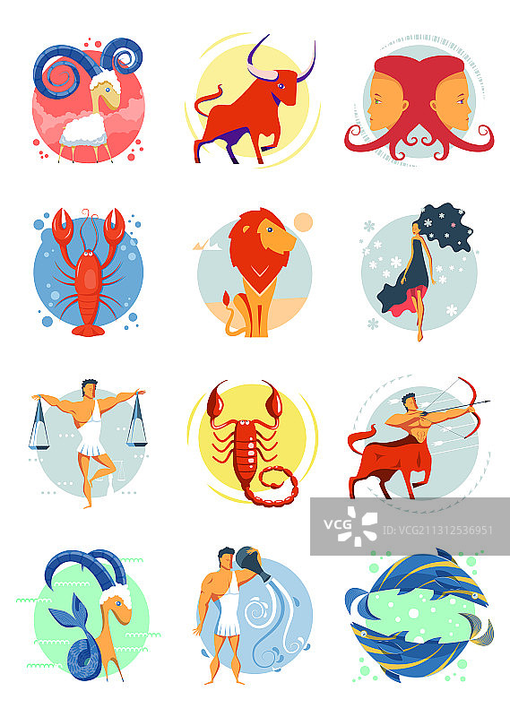 彩色十二生肖占星符号套装图片素材