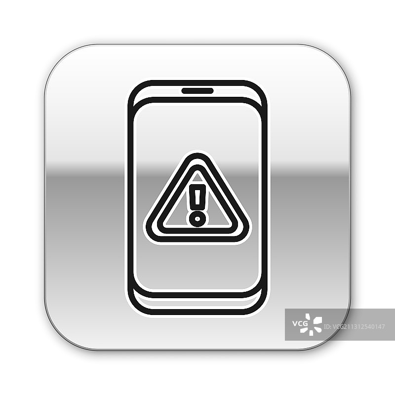 黑色线条手机与感叹号图标图片素材