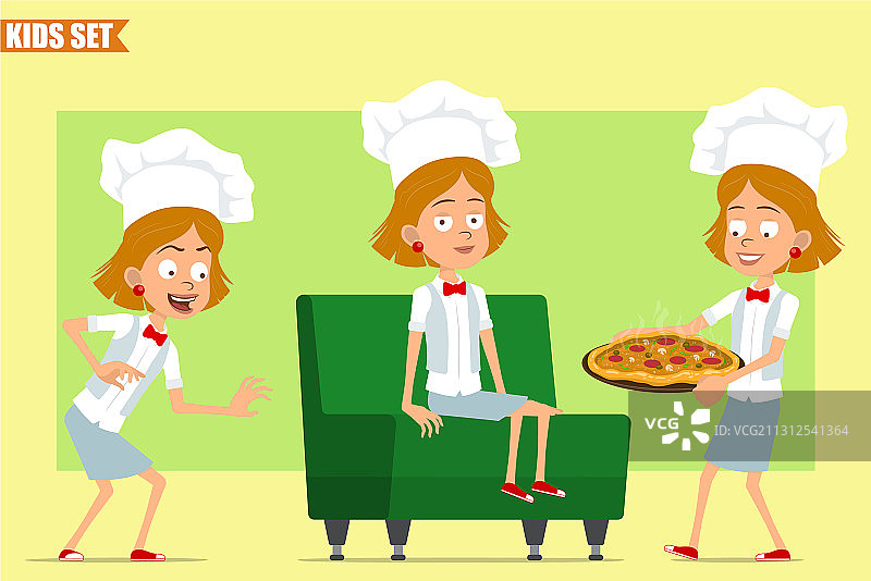 卡通扁平风格厨师女孩角色套装图片素材