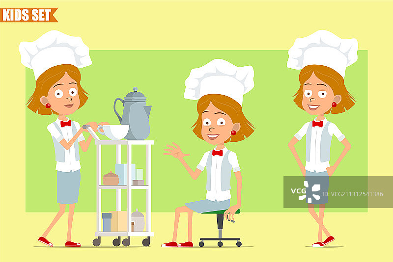 卡通扁平风格厨师女孩角色套装图片素材