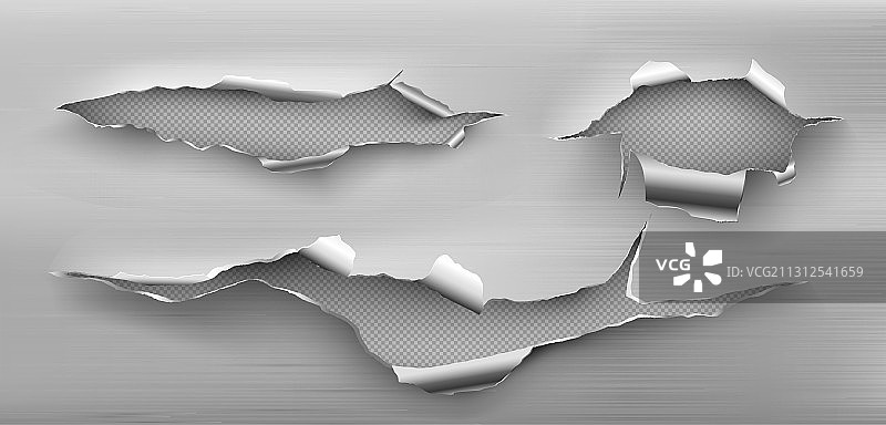 带卷曲边缘的金属撕裂孔裂缝图片素材