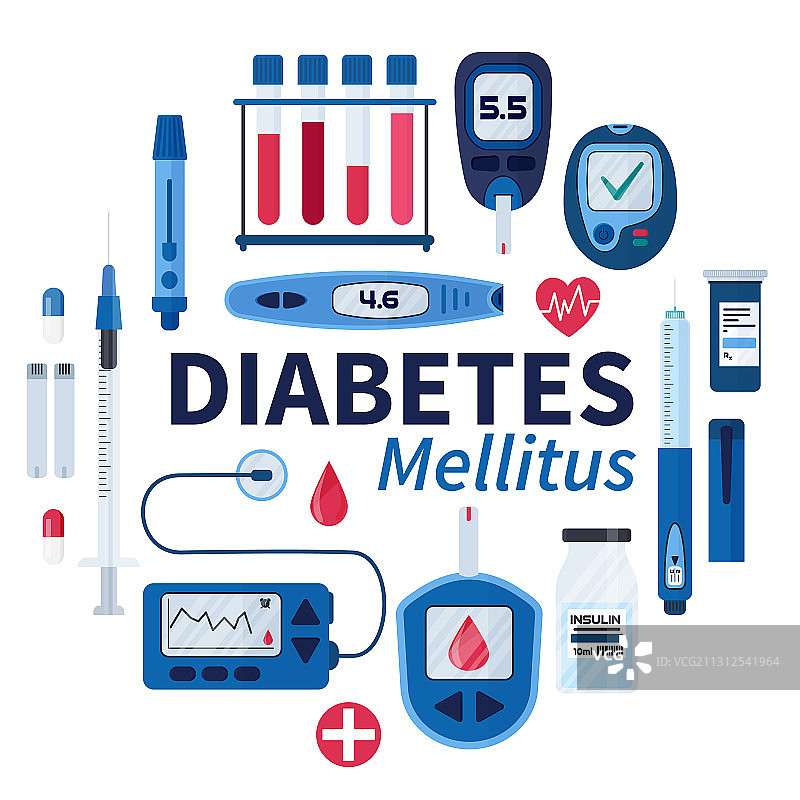 糖尿病扁平化信息图元素图片素材
