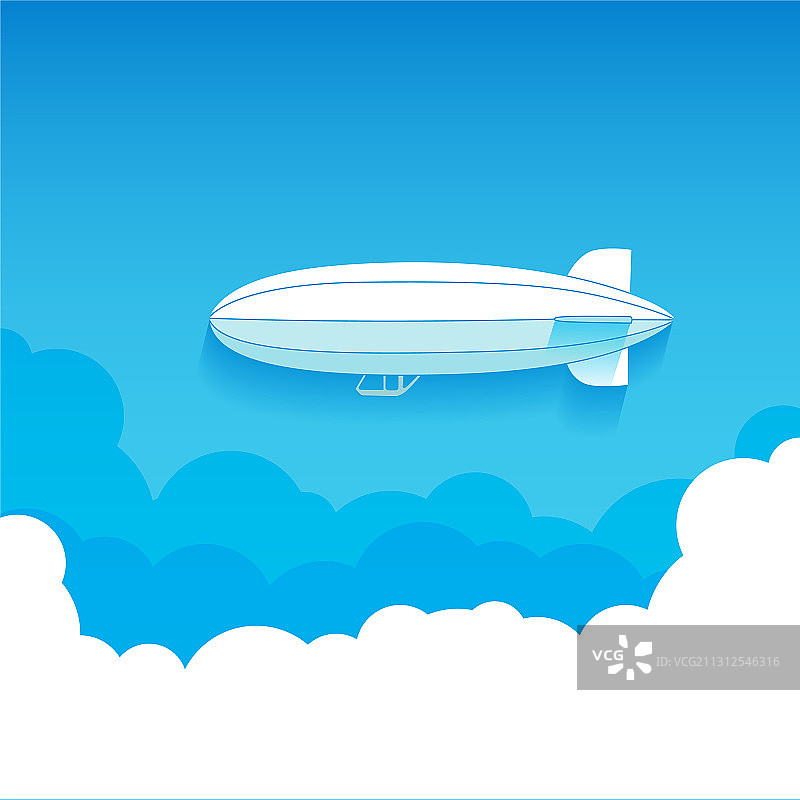蓝色背景上的飞艇扁平图标图片素材