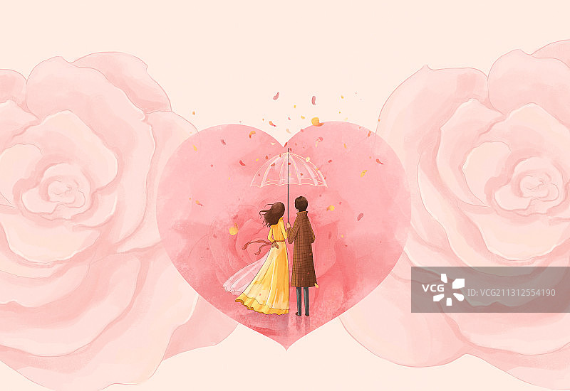粉色浪漫心形情侣情人节插画图片素材