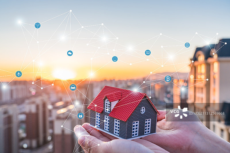 买房子——大数据和区块链技术应用于房地产概念图片素材
